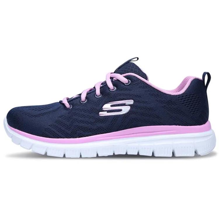 Skechers Graceful Cushioning Slip Resistant Breathable Low top Casual Shoes Women's Blue Pink White (Unisex) Casual Shoes 12615 NVPK