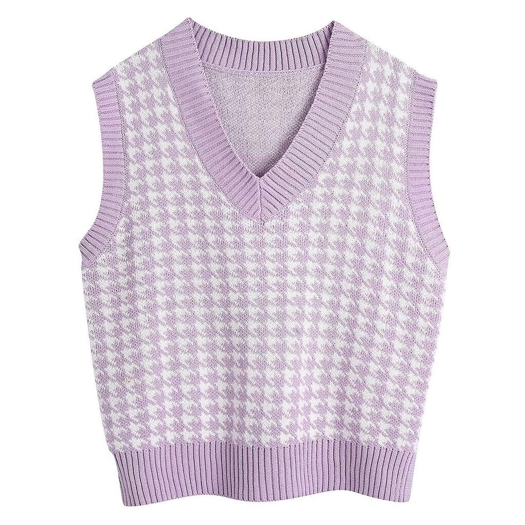 Women's Casual V-Neck Pullover Shirt Collision Color Sleeveless Sweater Vest