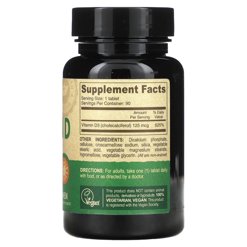 Vegan Vitamin D, D3, 125Mcg(5,000Iu), 90 Tablets