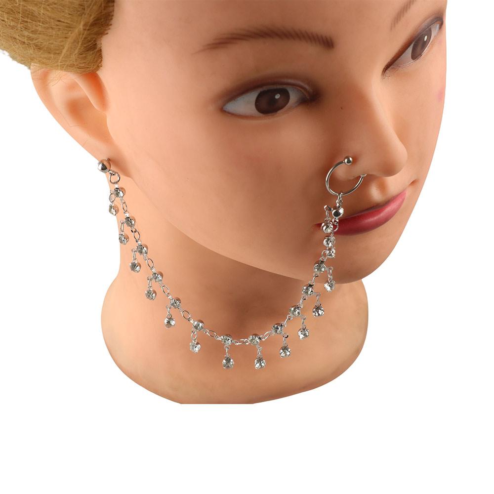 Поддельный пирсинг ноздри клипса для носа кольца аксессуары для танца живота длинная цепочка серьги для мужчин