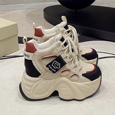 Модные Новые Женские Осенние Весенние Массивные Кроссовки На Шнуровке Платформа Спортивная Обувь Женская Толстая Подошва Высокий Каблук Женские 10СМ Кроссовки на Танкетке