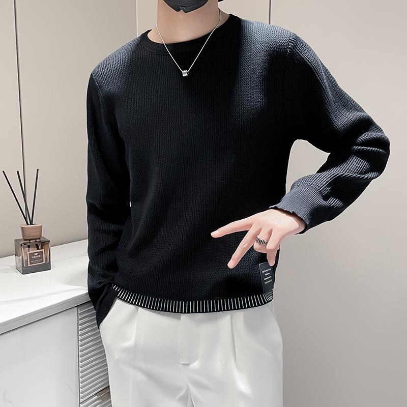 Поддельный двухсекционный жаккардовый мужской свитер с круглым вырезом, новый зимний свитер, модный мужской свитер на осень и зиму