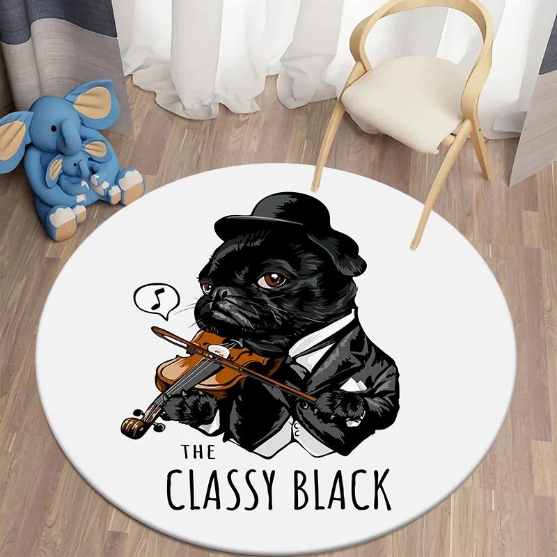 Милый ковер круглый с мопсом, кавайный коврик для питомца для декора гостиной, спальни, противоскользящий коврик для пола, круглый коврик для кухни, придверный коврик