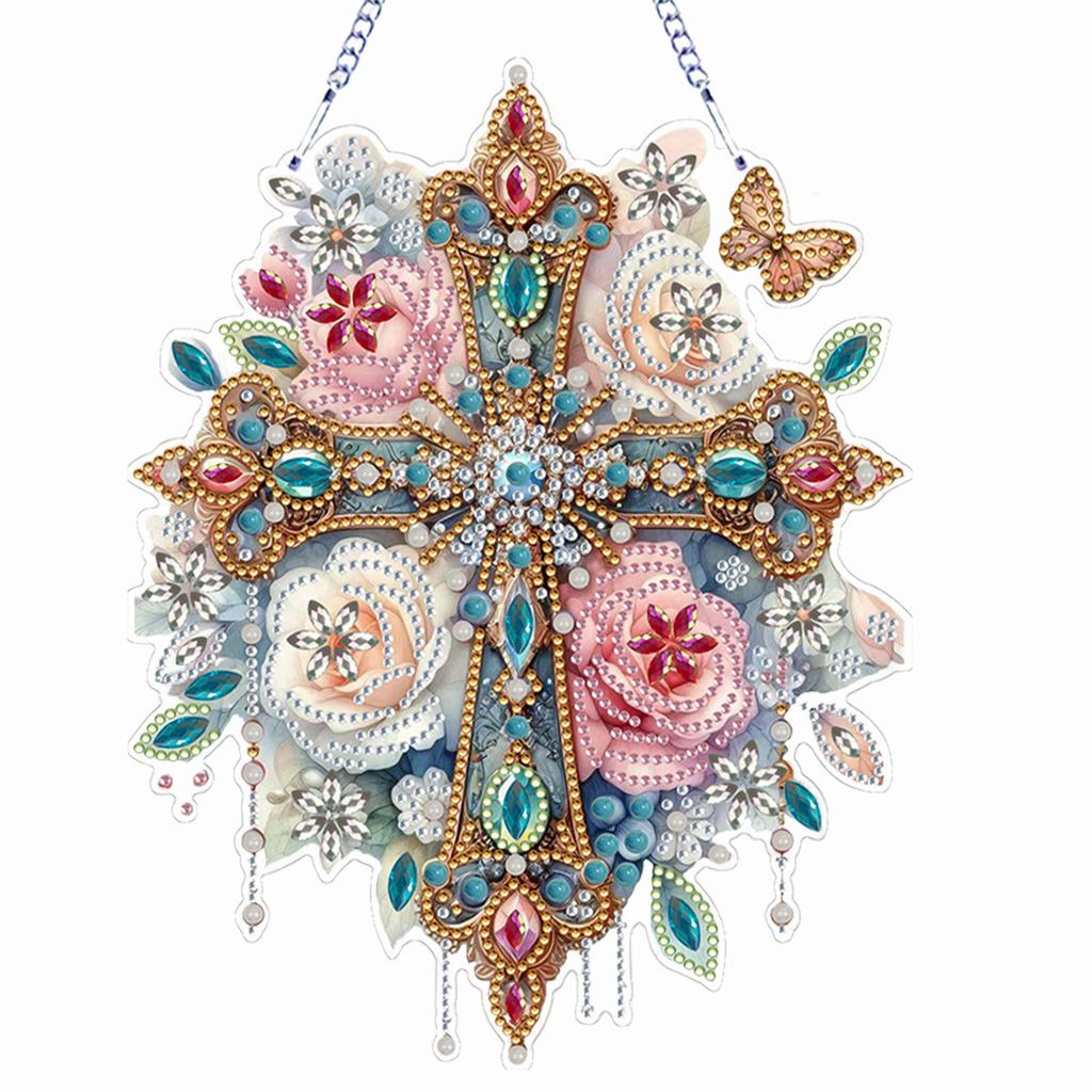 Flower 2D/Flat DIY Diamond Painting Set Rhinestone Diamond Art Window Pendants Diamond Art Pendant Wall Decor for Home & Windows