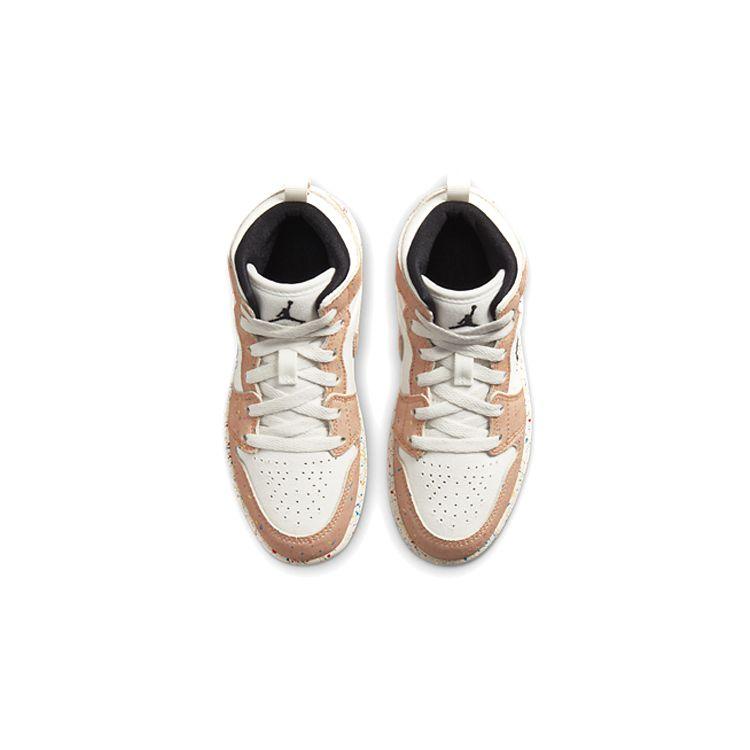 Air Jordan 1 Mid SE PS Brushstroke Paint Splatter Kids Sneakers White Sail Cider DA8007-100