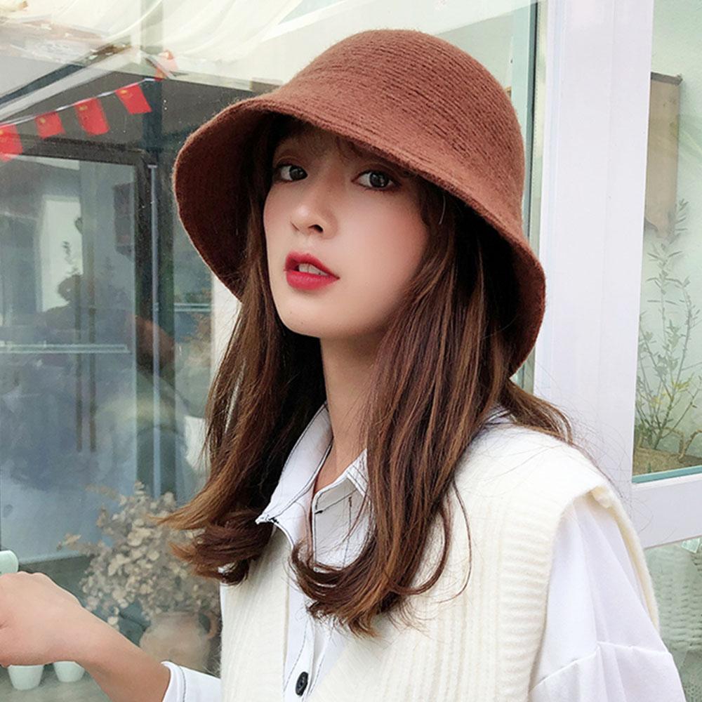 Female Fashion Knitted Autumn Thicken Winter Felt Wool Hat Warm Hats Fishing Cap Bucket Hat