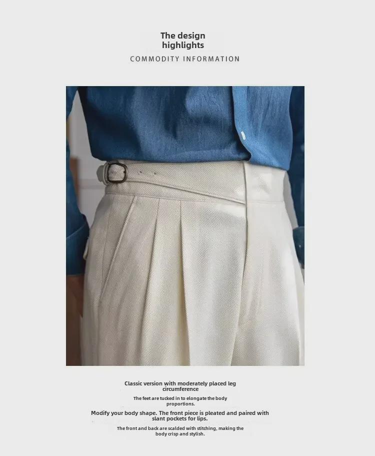 Мужские брюки прямого покроя с высокой талией и драпировкой — британский стиль, формальный, весна и осень