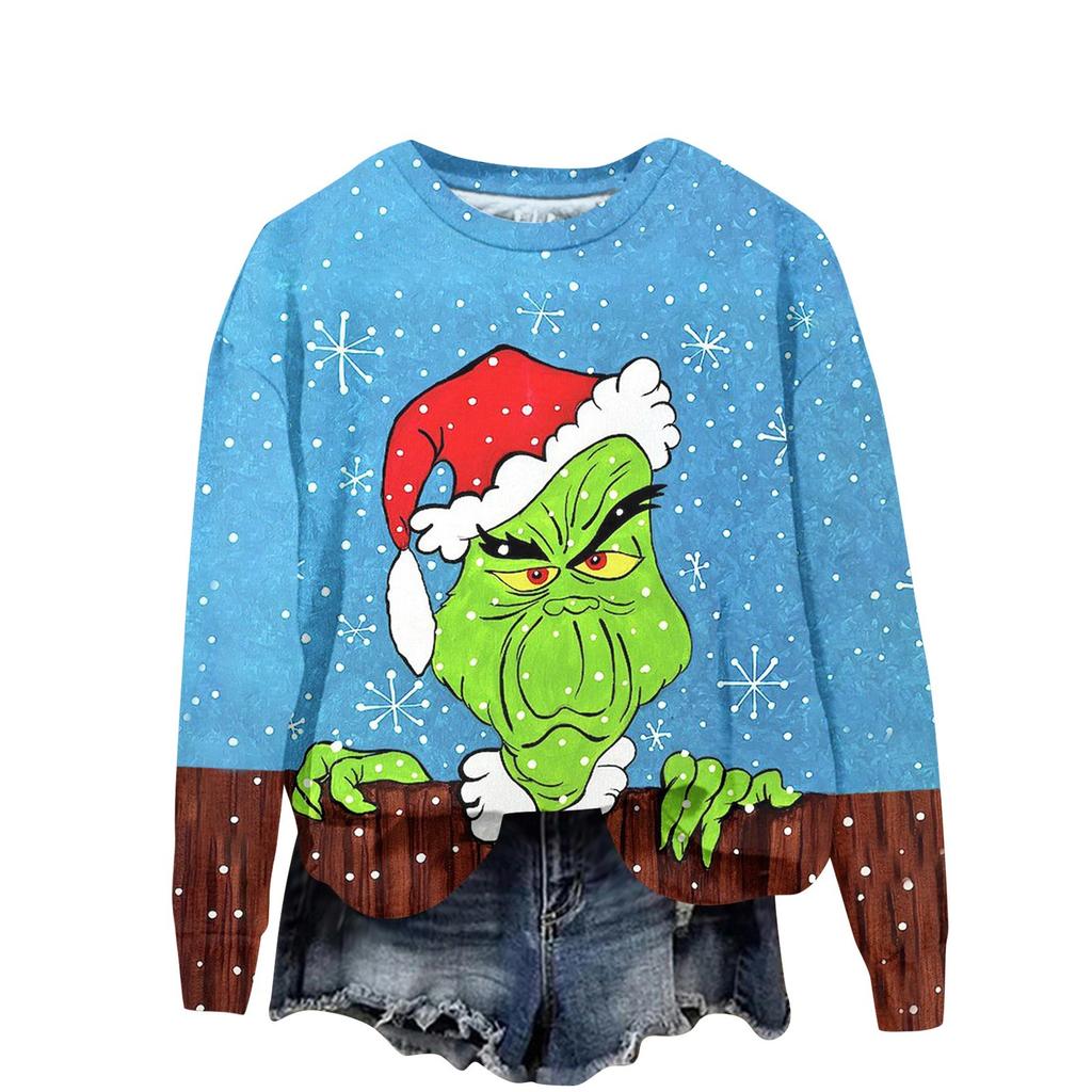 Women's Fashion Christmas Printed Long Sleeve Loose Round Neck Sweatshirt Top