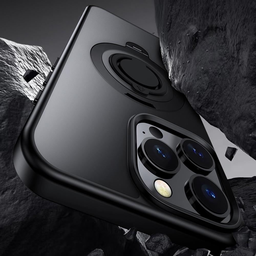 For iPhone 15 Pro Max Case Compatible with MagSafe Kickstand Translucent PC+TPU Phone Cover with Silicone Ring