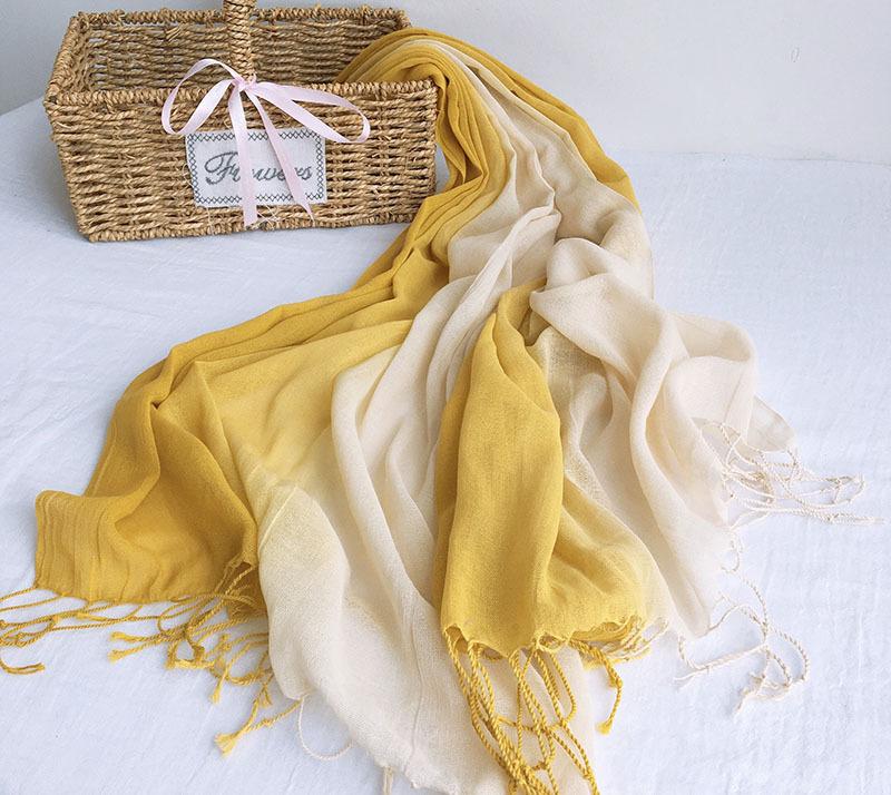 Dye Cotton Women Scarf High Quality Gradient Long Cotton Shawl Four Seasons Thin Casual Scarf For Lady