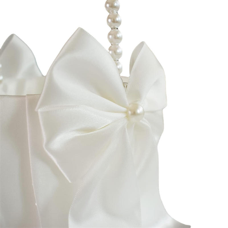 Белая цветочная корзина с бантом из искусственного жемчуга для девочек, свадебная цветочная корзина для невесты, детские украшения для свадебной церемонии