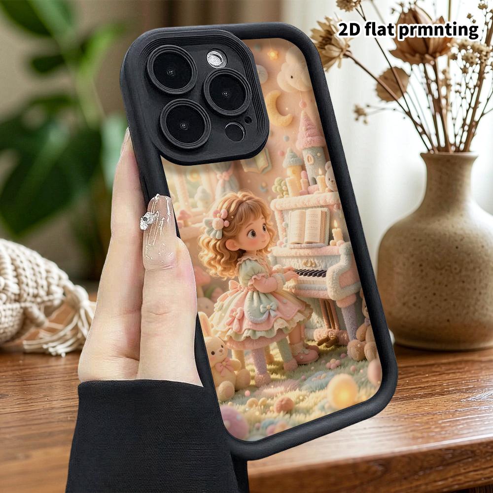 Чехол для телефона: 2D плоский, подходит для защитного чехла iPhone 18 17 16 15 14 13 12Pro, плюшевая комната для пианино, идеальный подарок на Рождество и Хэллоуин