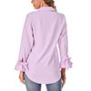 Womens Solid Color Loose Flared Sleeve Tops Ladies Long Sleeve Buttons T Shirt Blouse