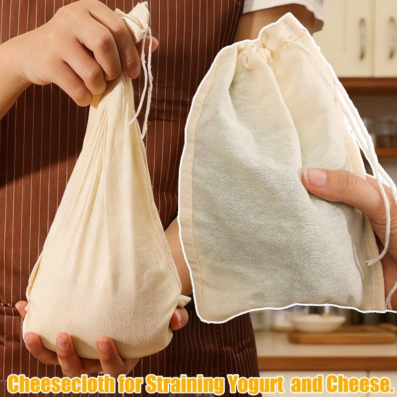 6/1x Reusable Cotton Filter Cloth Drawstring Nut Bag Strainer Tofu Cheese Milk Coffee Filter Home Kitchen Dining Bar Gadgets6