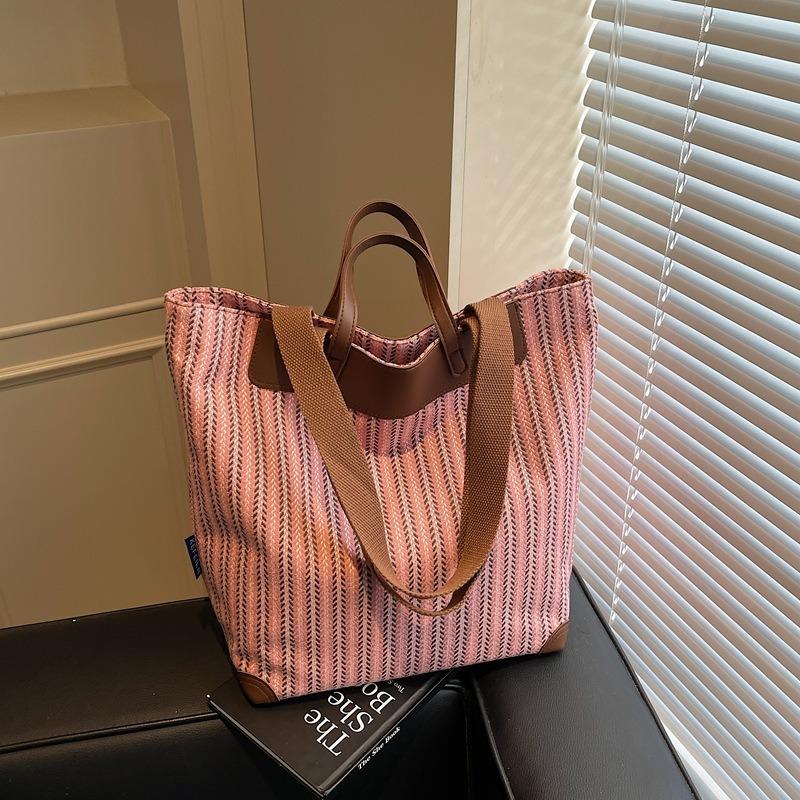 Ретро повседневная сумка большой вместимости, женская новая полосатая сумка на плечо, сумка-тоут для通勤 под мышкой