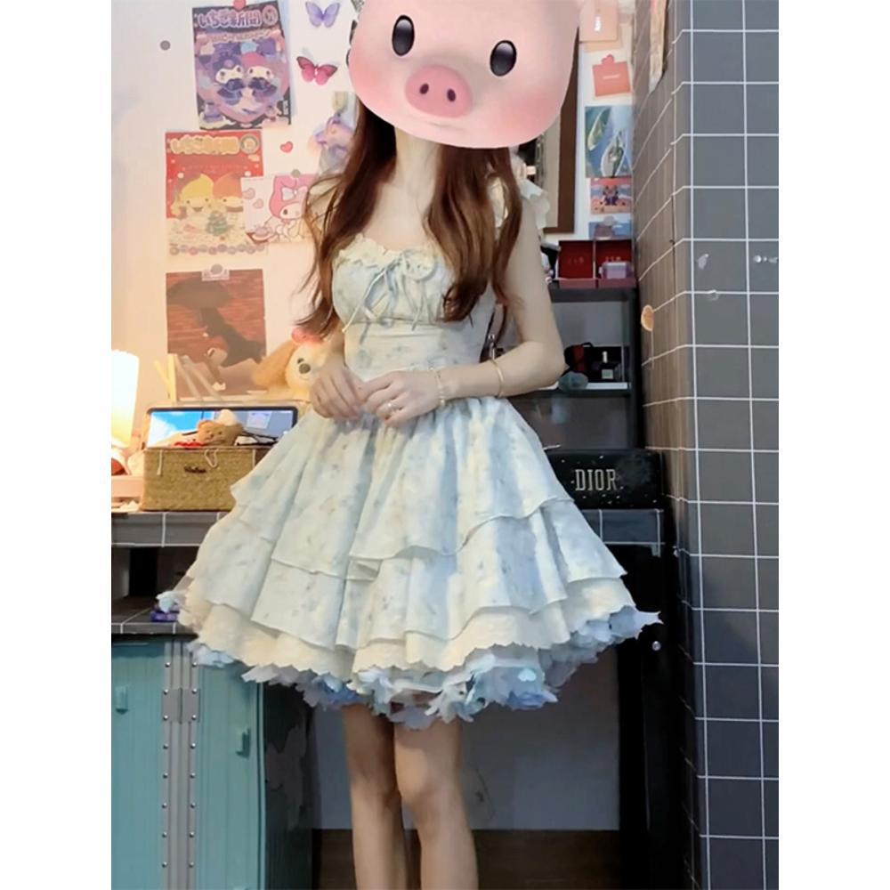 Девушка мода первая любовь Сяофэй рукав цветочный нежный ветер торт платье принцессы талия пышное платье платье женское лето