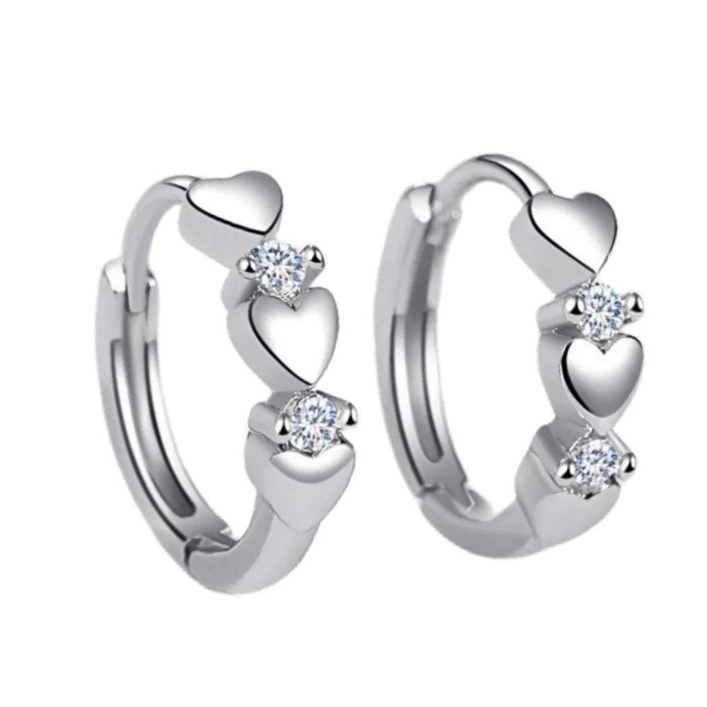 New Temperament Trendy Silver Color Zircon Heart Hoop Earrings for Women Classic Charm Korea Earring Jewelry Accessories Gift