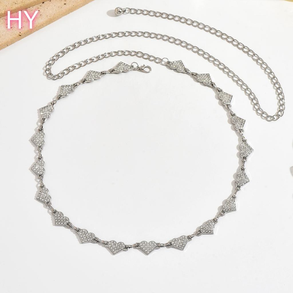 HY  New Korean Women White Rhinestone Heart Beach Sexy Belt Waist Body Chain Versatile Dress Accessories