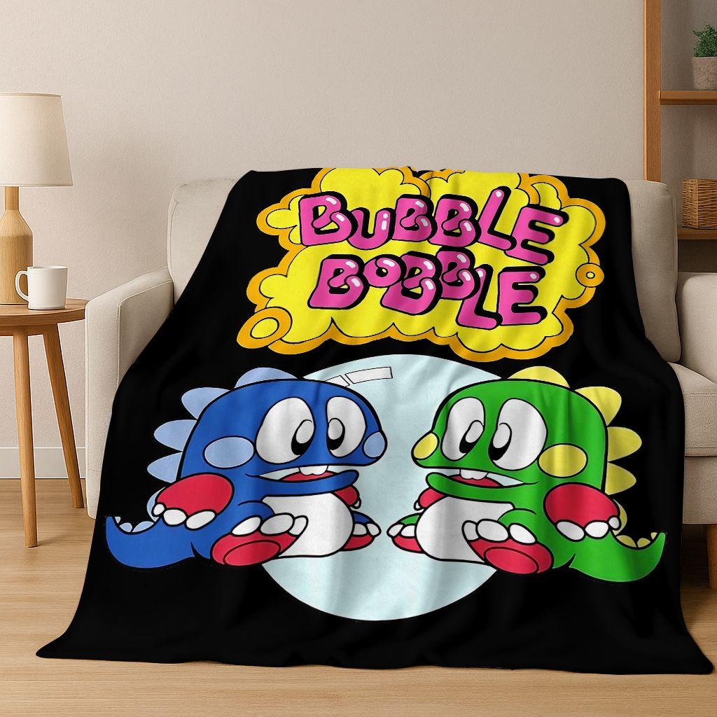 3D Retro Game Bubble Bobble Cartoon Flannel Blanket,Cozy Soft Throw Blanket for Home Bedroom Bed Sofa Picnic Cover Gift Kids