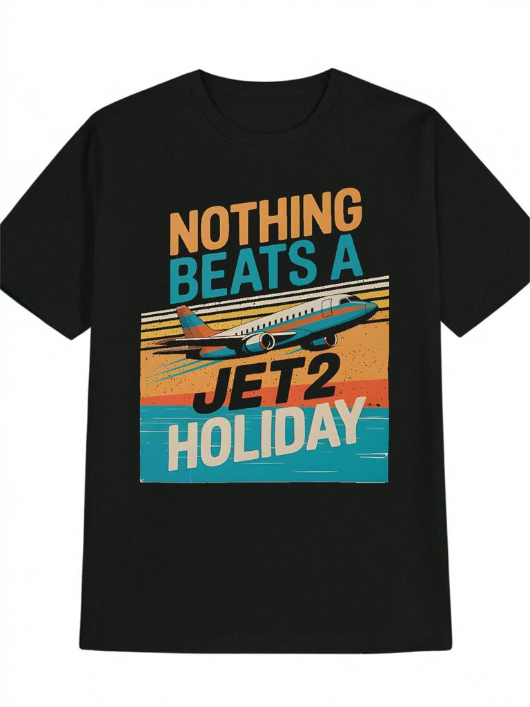 Jet2 Holiday&Airplane-Забавная футболка для мужчин с авиационной тематикой"Ничто не сравнится с отпуском Jet2"-100% хлопок, круглый вырез, с принтом.