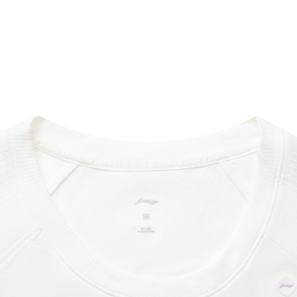Li-Ning Fitness Series Round Neck Knitted Solid Color Short Sleeve T-Shirt Women Tops Off-White ATSV130-1