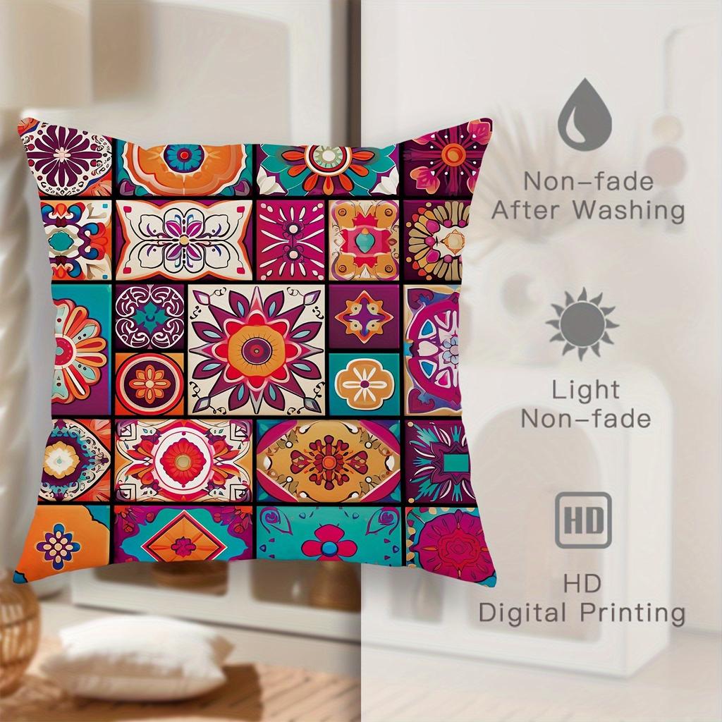 1 шт., наволочки в клетку с рисунком мандалы и цветов, наволочки в стиле пэчворк в стиле бохо, наволочки в стиле винтаж с абстрактным рисунком, украшения для дома