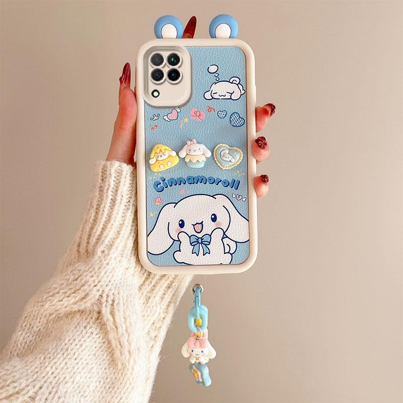 KEYSION Чехол с милым 3D-мультяшным ушком для Samsung A12 с браслетом, мягкий силиконовый противоударный чехол для задней панели телефона Galaxy M12