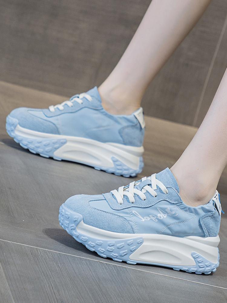 Fujin 7 см джинсовая ткань, замша, натуральная кожа, платформа на танкетке, удобные ботинки на плоской подошве, дышащие женские массивные кроссовки, летняя обувь