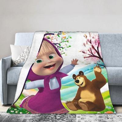 Милое мультяшное одеяло Маша и Медведь, коралловый флис, плюшевое, летнее, многофункциональное, мягкое покрывало для дивана, путешествий, постельное покрывало