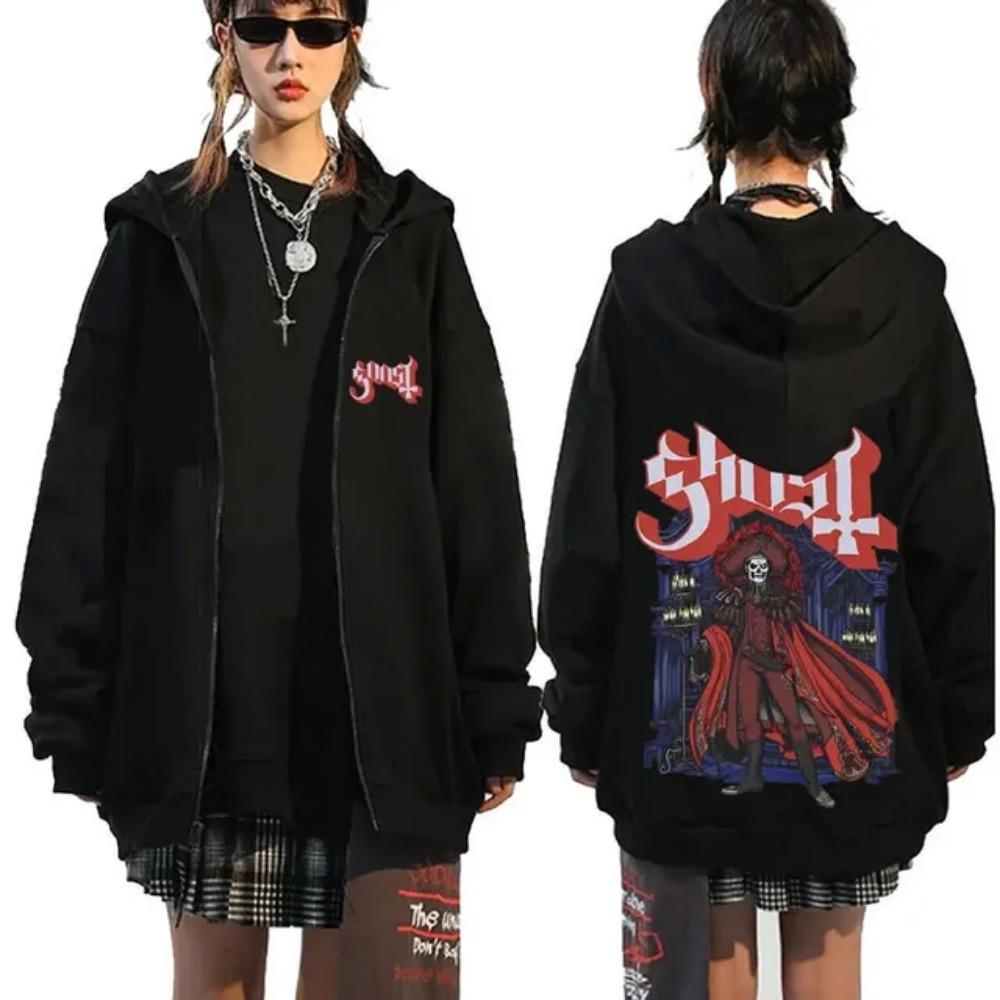 Толстовка с капюшоном Ghost Band Zipper, осень-зима, для мужчин и женщин, повседневная, свободного покроя, мужская, винтажная, готическая, рок, металлическая, на молнии