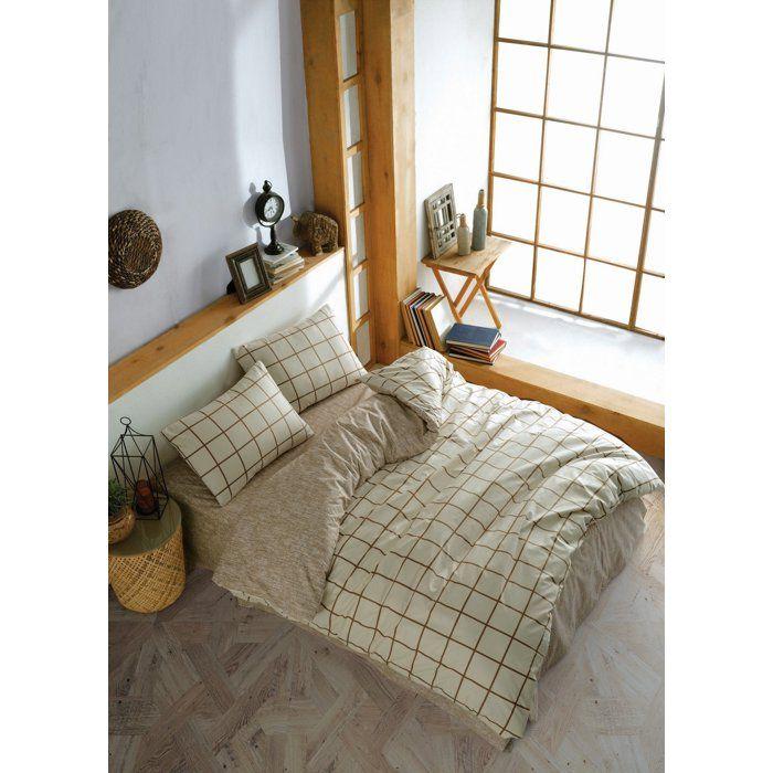 Parure de lit - 1 housse de couette 140 x 200 cm + 1 taie d'oreiller 60 x 60 cm - 100% coton renforcé - Crème