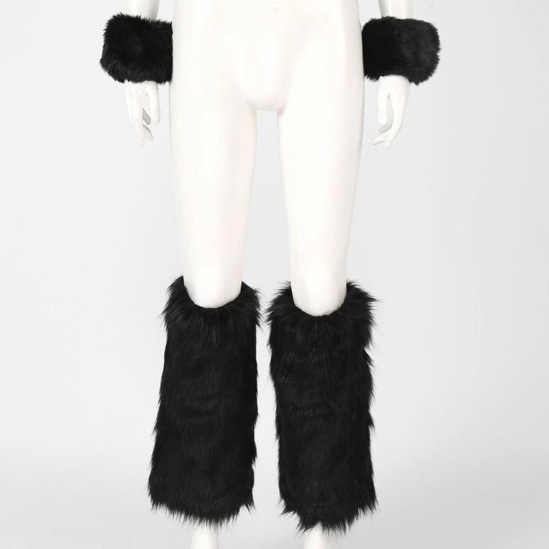 Faux Furs Cuffs Furry Wrist Bands Leg Warmers Wrist Cuffs Warmer Boot Cuffs for Women Party Cosplay Costumes Accessories