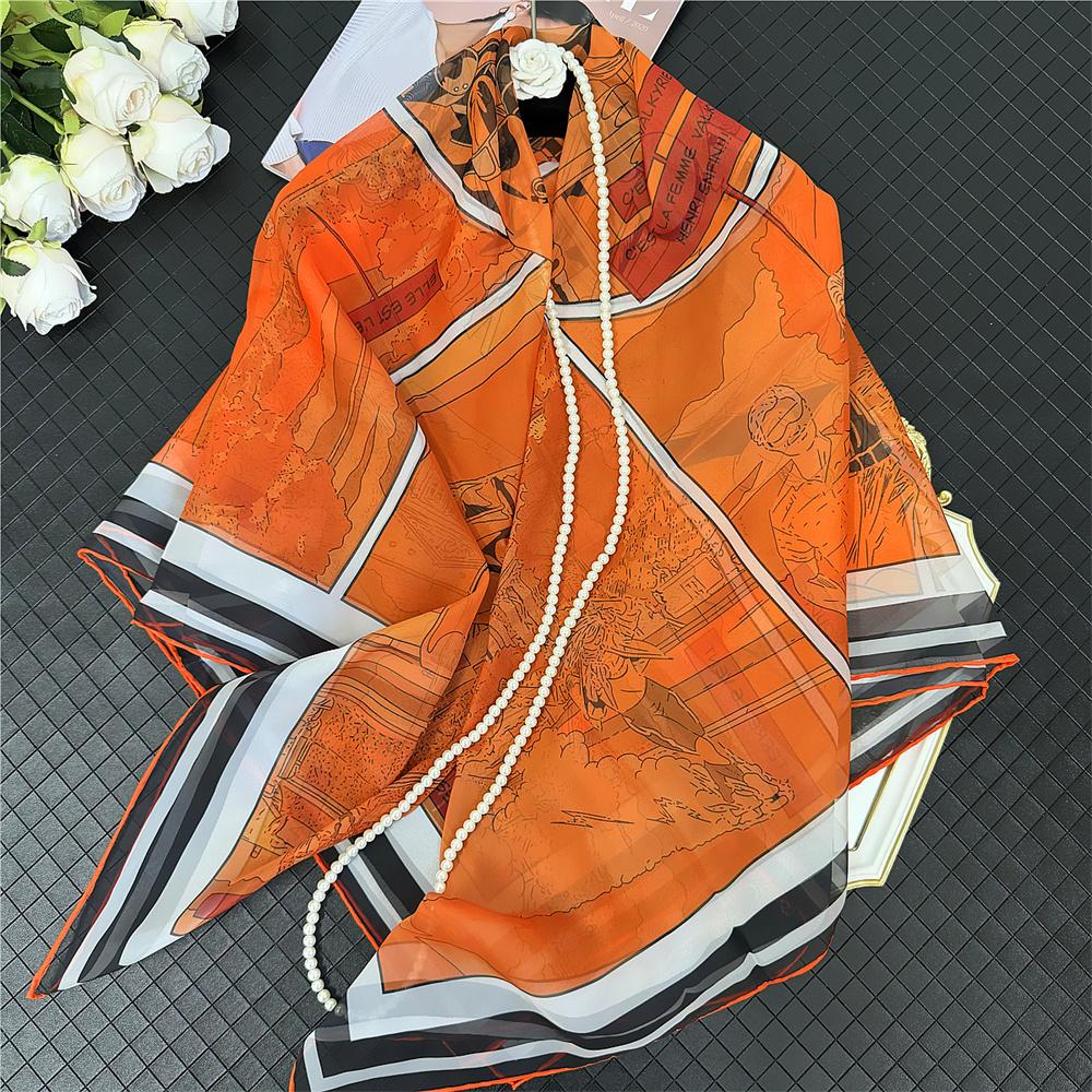 POBING Silk Cashmere Scarf Women Hand Rolled Shawls Fashion Printed Square Scarves Wraps Lady Bandana Big Hijabs Female Foulards