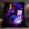 Neon-colored headphones 2D Flat Pattern Flannel Blanket High quality All Seasons Warmth and Comfort Perfect for Christmas Gifts.MMT0918440