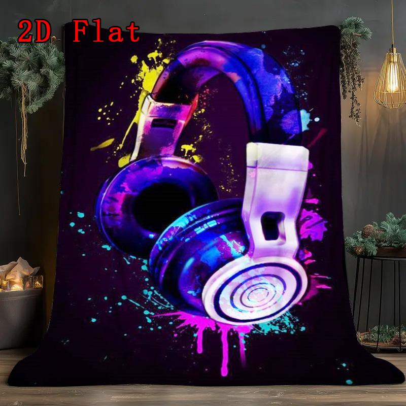 Neon-colored headphones 2D Flat Pattern Flannel Blanket High quality All Seasons Warmth and Comfort Perfect for Christmas Gifts.MMT0918440