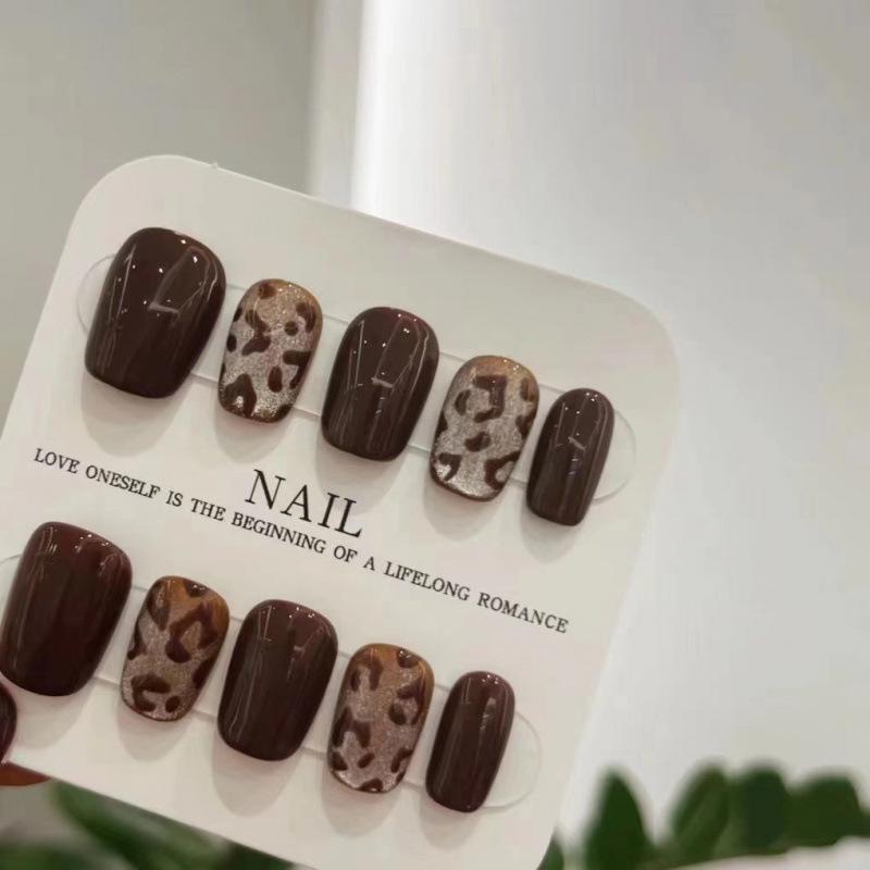 Leopard Print Cat Eye Gel Press-On Nails: Autumn/Winter Angora Colors