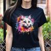 Унисекс футболка с принтом Турецкой ангорской кошки Color Splash Черный Темно-синий Темно-серый