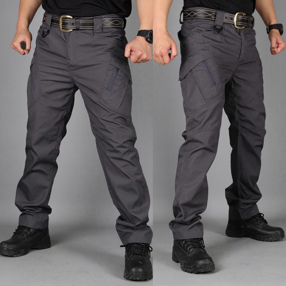 Western Cool Style Men Zip Sports Solid Color Outdoors Tactical Pockets Cargo Pants Work Trousers