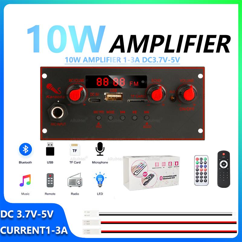 10 Вт Bluetooth-совместимая 5.0 плата аудиоусилителя DC3.7-5V FM-радио TF USB Запись Звонок Пульт дистанционного управления Динамик Усилитель Модуль 4