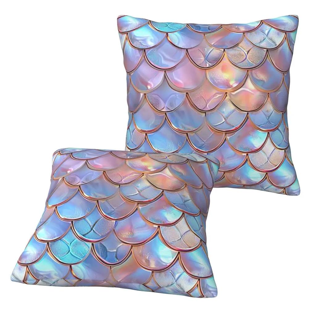 Mermaid Fish Scale 2 Pcs Square Pillowcase Pillow Cover Cushion Decor Comfort Throw Pillow For Home Sofa