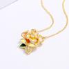Elegant European Flower Necklace Camellia Green Leaf Enamel Pendant