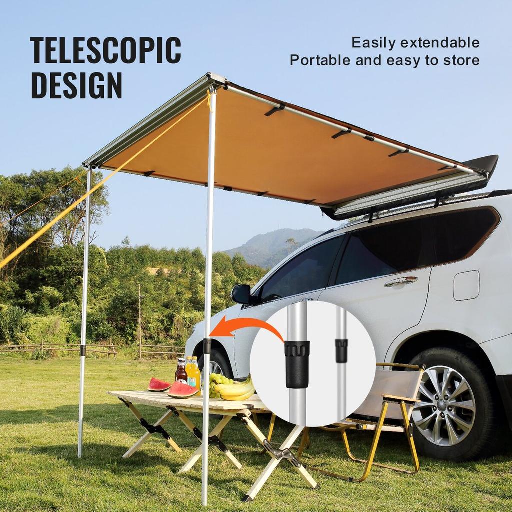 Car Side Awning, Large 6.6' x 8.2' Shade Coverage Vehicle Awning, PU3000mm UV50+ Retractable Car Awning with Waterproof Storage Bag, Height