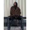 Fashion Dark Brown Faux Fur Lapel Short Jacket Oversized Long Sleeve Buttons Cropped Coats New Winter Female Outerwear