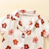 Kids Girls Pajamas Set, Flower Print Short Sleeve Turn-down Collar Tops with Elastic Waist Shorts Sleepwear