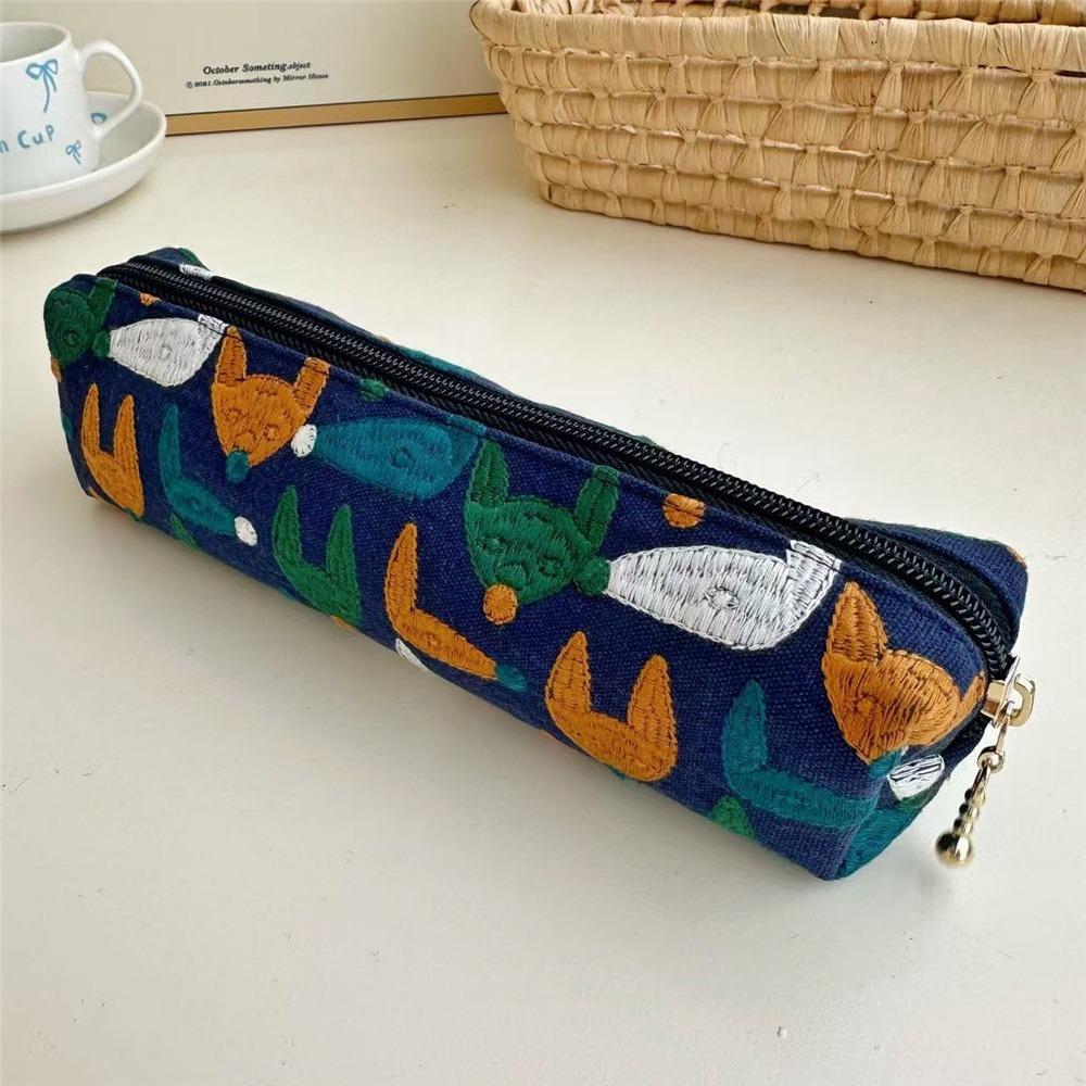 Flower Korean Style Pen Bag Print Cloth Stationery Bag Fashion Embroidered Pencil Case Student