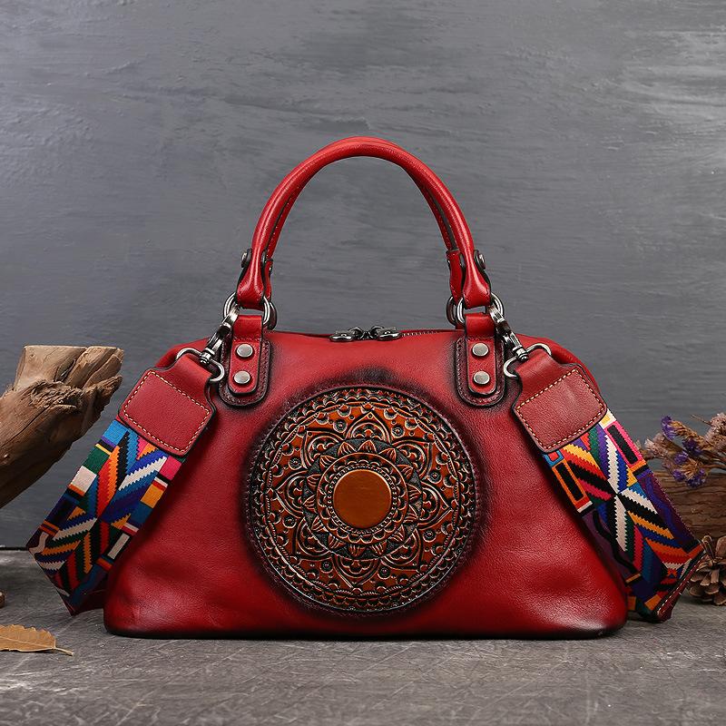 Женская деловая сумка из коровьей кожи с верхним слоем, сумка через плечо, большая вместимость, сумка для пельменей, ретро-тотем, женская сумка из натуральной кожи