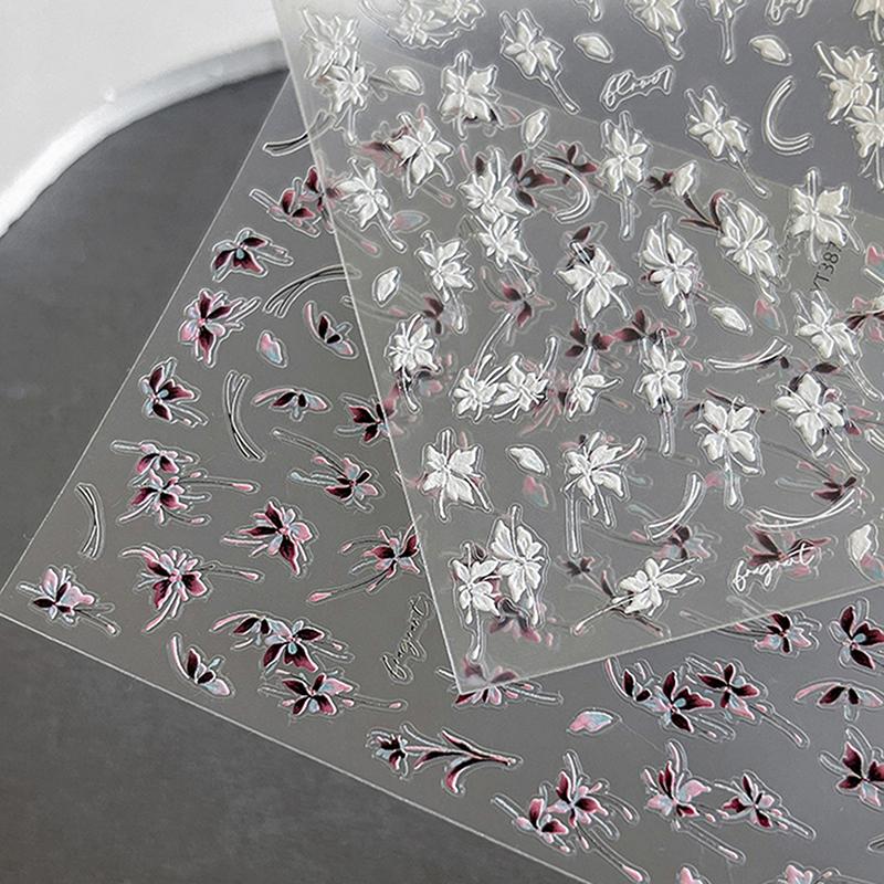 Наклейки для ногтей с рельефными цветами, темные градиентные розовые цветы, светлый роскошный стиль, клейкая основа, украшение для ногтей, маникюрный салон