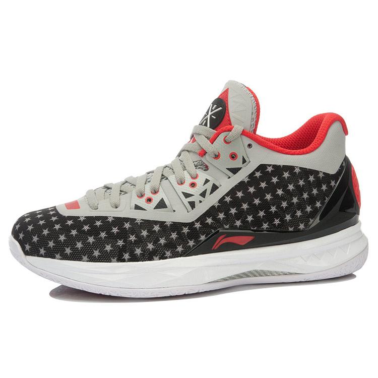 Li Ning WOW 4 Амортизирующие, износостойкие Баскетбольные кроссовки средней высоты Унисекс Черный Серый Красный ABAK033-15