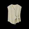 Linen Blend V-Neck Tie-Waist Cap Sleeve Blouse