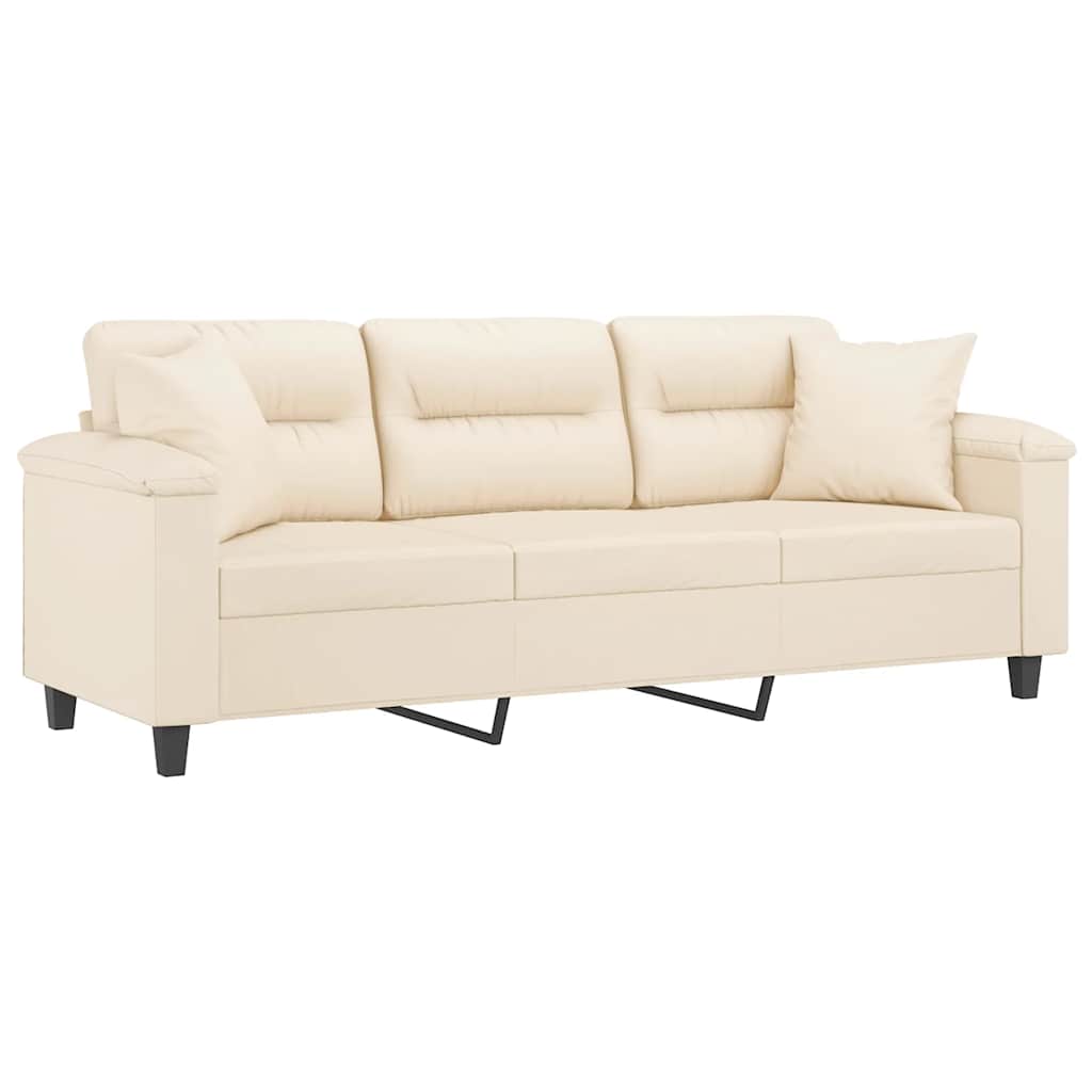 3 Seater Sofa with Cushions Beige 180 cm Microfiber Fabric